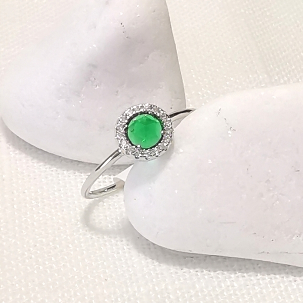 Emerald Halo Ring In Sterling Silver Size 7